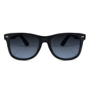 Ανδρικά γυαλιά ηλίου Awear, με τετράγωνο μαύρο σκελετό σε υφή ξύλου και σκούρο γκρι φακό, φωτογραφημένα σε λευκό φόντο