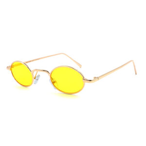 Γυαλιά ηλίου Awear Matteo Yellow, με χρυσό μεταλλικό στρογγυλό σκελετό και κίτρινο φακό, φωτογραφημένα σε πλαϊνή λήψη σε λευκό φόντο
