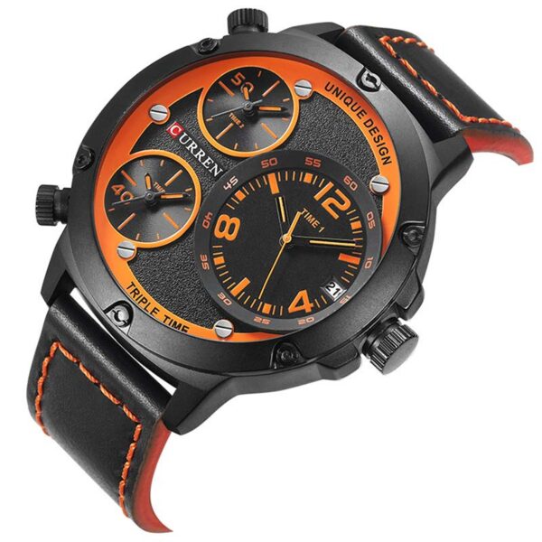 Ανδρικό ρολόι Curren, με μαύρο δερμάτινο λουράκι και καντράν με πορτοκαλί λεπτομέρειες