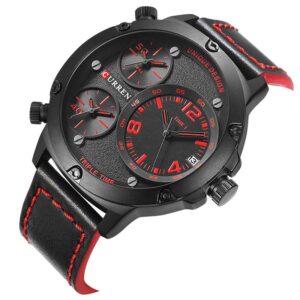 Ανδρικό ρολόι Curren, με μαύρο δερμάτινο λουράκι και κόκκινες λεπτομέρειες