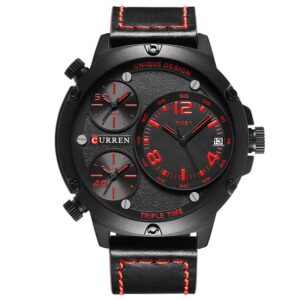 Ανδρικό ρολόι Curren, με μαύρο δερμάτινο λουράκι και καντράν με κόκκινες λεπτομέρειες