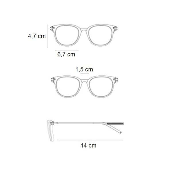 Σχεδιάγραμμα διαστάσεων για τα γυναικεία γυαλιά ηλίου με ορθογώνιο σκελετό Awear Elsa
