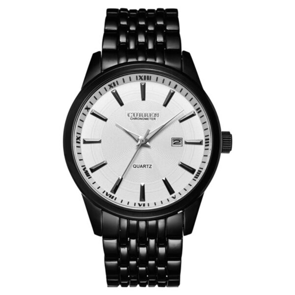 Ανδρικό ρολόι Curren 8052 Black White, με μαύρο ατσάλινο μπρασελέ και λευκό καντράν