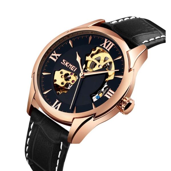 Ανδρικό ρολόι Skmei 9223 Black Rose Gold με αυτόματο μηχανισμό και ροζ χρυσή μεταλλική κάσα