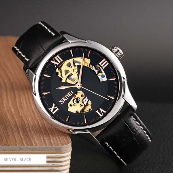 Ανδρικό ρολόι Skmei 9223 Black Silver με αυτόματο μηχανισμό και καντράν με ροζ χρυσές λεπτομέρειες