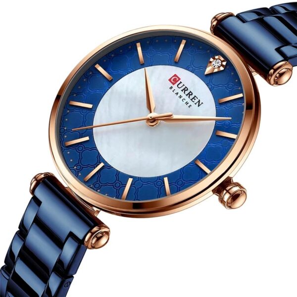 Γυναικείο ρολόι Curren 9072 Blue, με ροζ χρυσή μεταλλική λεπτή κάσα