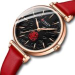 Γυναικείο-ρολόι-Curren-9078-Red-με-μαύρο-καντράν-με-ανάγλυφα-τριαντάφυλλα