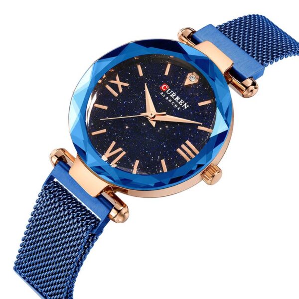Γυναικείο ρολόι Curren 9063 Blue, με μπλε καντράν και ροζ χρυσές λεπτομέρειες