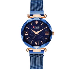 Γυναικείο ρολόι Curren 9063 Blue, με μπλε μπρασελέ πλέγμα και μπλε καντράν