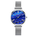 Γυναικείο ρολόι Curren 9076 Silver Blue, με ασημί μπρασελέ πλέγμα και μπλε καντράν