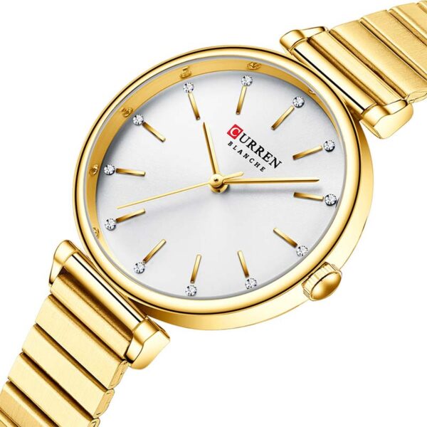 Γυναικείο ρολόι Curren 9081 Gold, με χρυσή μεταλλική κάσα και λευκό καντράν διακοσμημένο με στρας