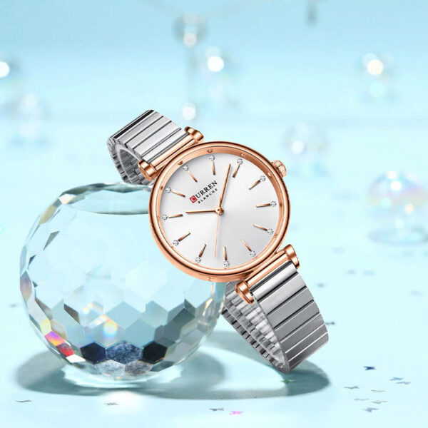 Γυναικείο ρολόι Curren 9081 Silver, με λευκό καντράν και ροζ χρυσές λεπτομέρειες