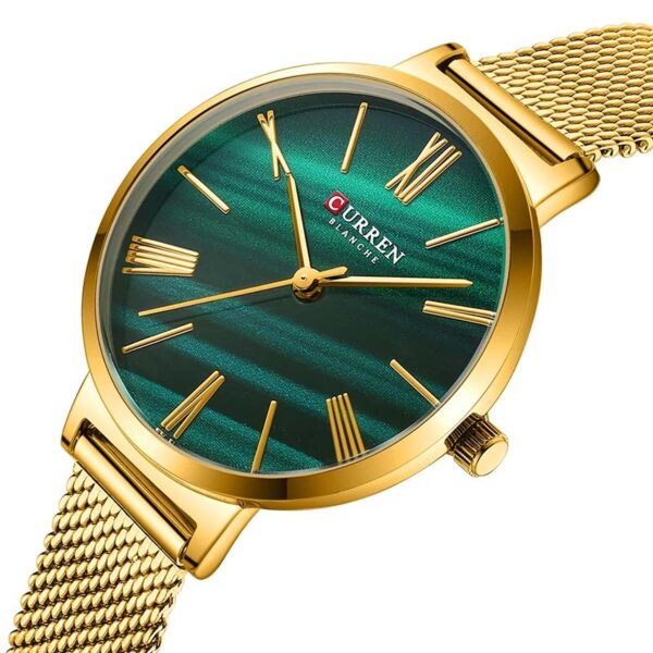 Γυναικείο ρολόι Curren 9076 Gold Green, με πράσινο καντράν με χρυσές λεπτομέρειες