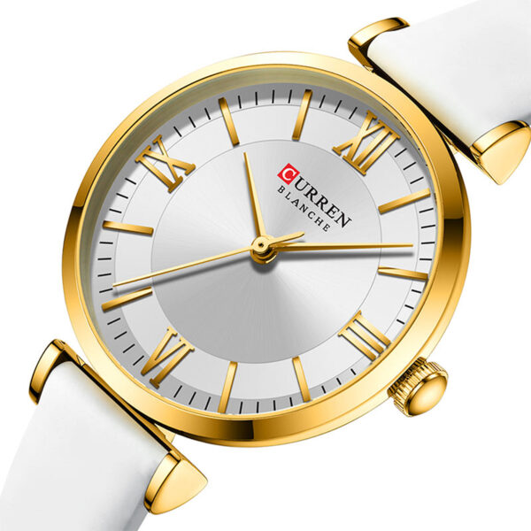 Γυναικείο ρολόι Curren 9079 με δερμάτινο λουράκι και λευκό καντράν με χρυσές λεπτομέρειες