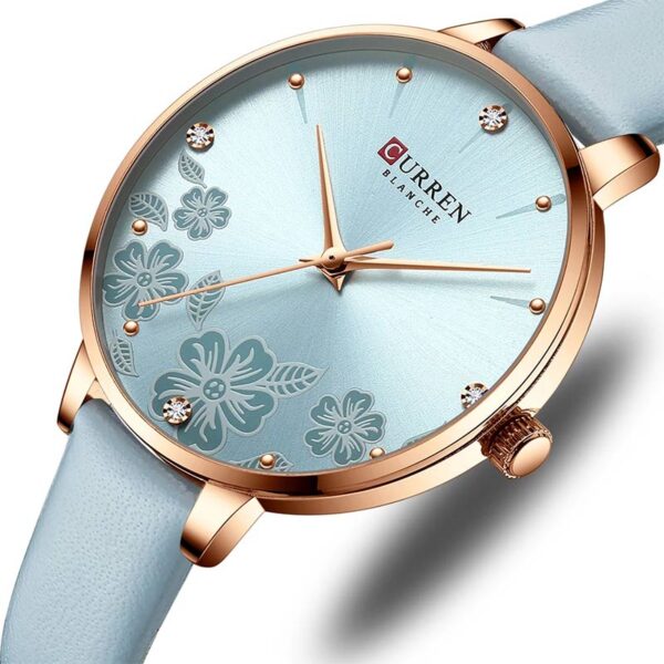 Γυναικείο ρολόι Curren 9068 με δερμάτινο λουράκι και γαλάζιο καντράν