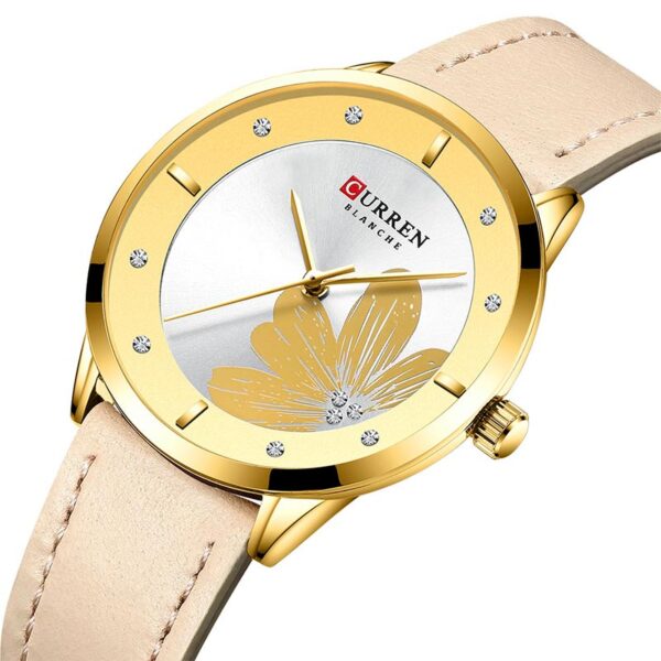 Γυναικείο ρολόι Curren 9048, με ασημί και χρυσό καντράν με στρας και χρυσό λουλούδι