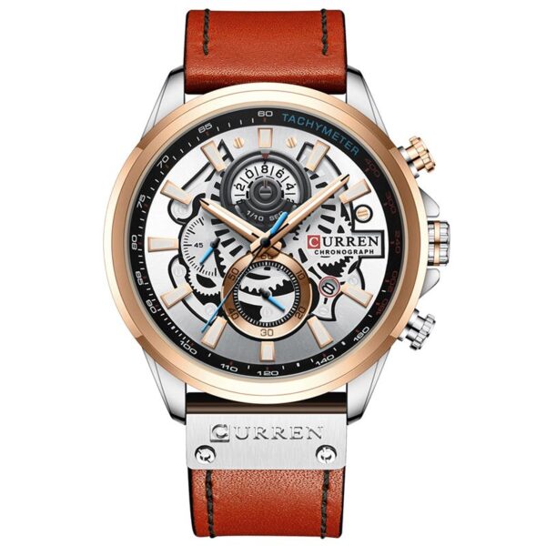 Ανδρικό ρολόι Curren 8380 Orange-Silver, με δερμάτινο λουράκι και χρονογράφους