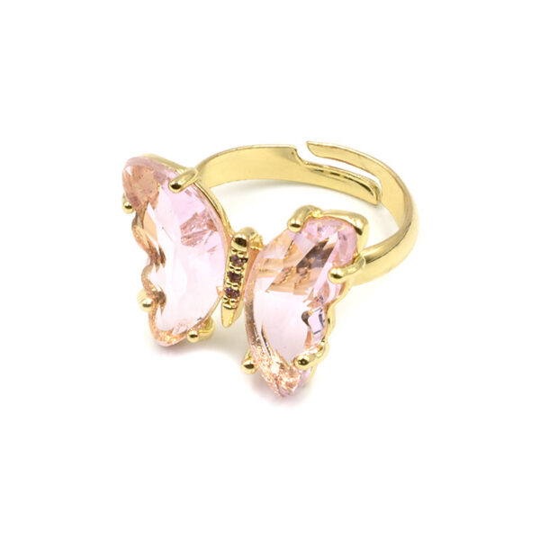 Χρυσό δαχτυλίδι με πεταλούδα από ροζ κρύσταλλα Awear Butterfly Ring