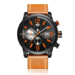 Ανδρικό ρολόι Curren 8281 Orange Black, με χρονογράφους και καφέ δερμάτινο λουράκι