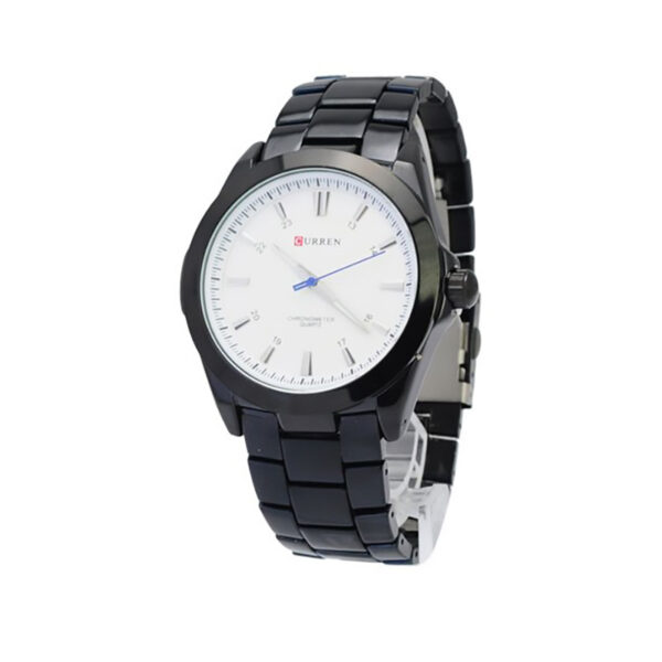 Ανδρικό ρολόι Curren 8109 Black-White, με λευκό καντράν με ασημί λεπτομέρειες σε πλάγια λήψη