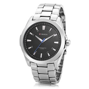 Ανδρικό ρολόι Curren 8109 Silver, με μαύρο καντράν με ασημί λεπτομέρειες σε πλάγια λήψη