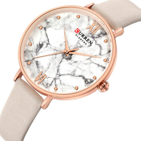 Γυναικείο ρολόι με δερμάτινο λουράκι και λευκό καντράν με ροζ χρυσές λεπτομέρειες Curren 9045 Beige
