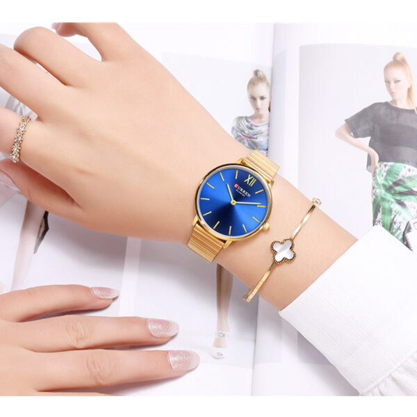 Γυναικείο ρολόι με μπρασελέ, αδιάβροχο 3 atm, Curren 9040 Gold Blue