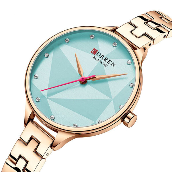 Γυναικείο ρολόι με μπρασελέ και γαλάζιο καντράν με στρας, Curren 9047 Rose Gold