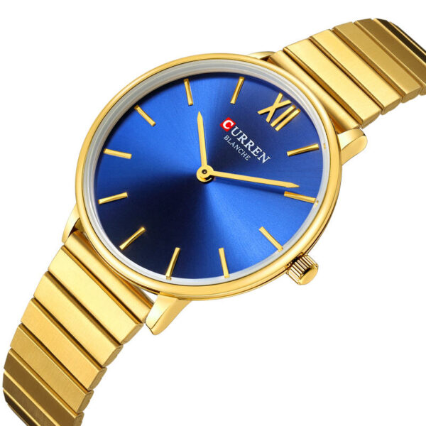 Γυναικείο ρολόι με μπρασελέ και μπλε καντράν με χρυσές λεπτομέρειες, Curren 9040 Gold Blue