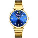 Γυναικείο-ρολόι-με-χρυσό-μπρασελέ-και-μπλε-καντράν-Curren-9040-Gold-Blue