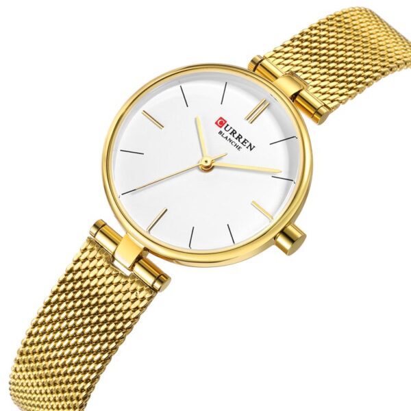 Γυναικείο ρολόι με μπρασελέ πλέγμα και λευκό καντράν, Curren 9038 Gold
