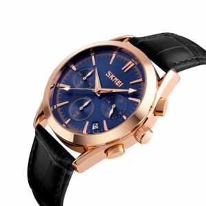 SKMEI 9127 Blue, ανδρικό ρολόι με δερμάτινο λουράκι και ένδειξη ημερομηνίας