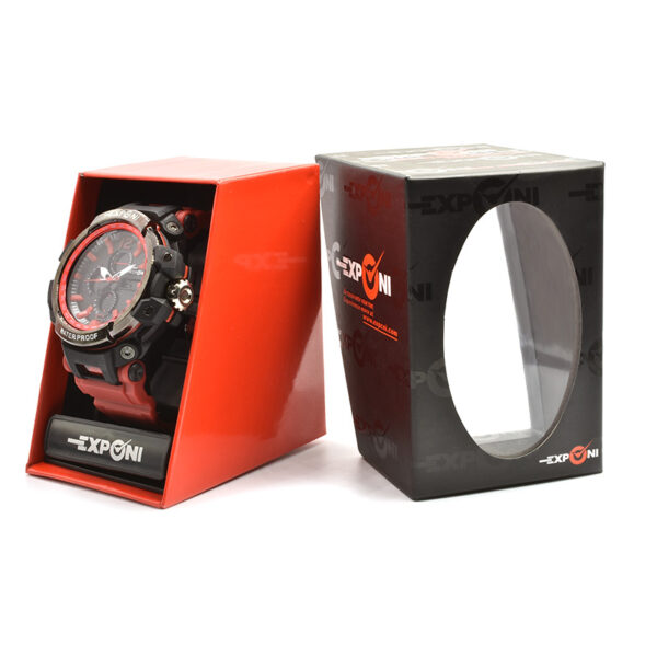 Ανδρικό ρολόι EXPCNI 3271 Red με λουράκι σιλικόνης, στη συσκευασία δώρου του