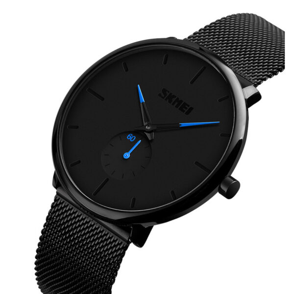 Ανδρικό ρολόι με μπρασελέ μαύρο και μπλε λεπτοδείκτες, SKMEI 9185 Blue