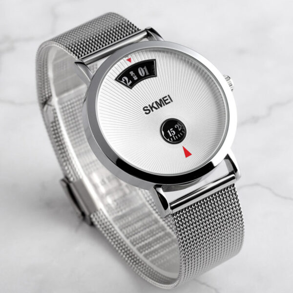 Ανδρικό ρολόι με μπρασελέ ασημλι και λευκό καντράν, SKMEI 1489 Silver
