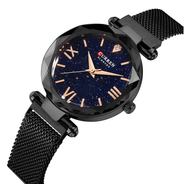 Ρολόι γυναικείο με μπρασελέ μαύρο, με μπλε καντράν, Curren 9063 Black