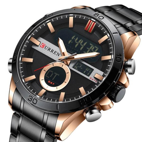 Curren 8384 Black ανδρικό ρολόι με μπρασελέ και ψηφιακό και αναλογικό καντράν