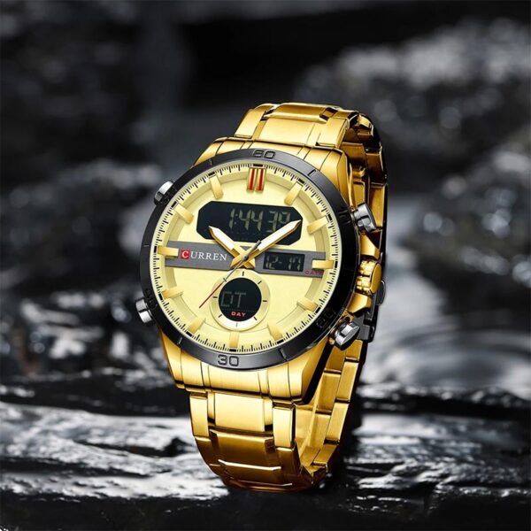 Curren 8384 Gold ανδρικό ρολόι με χρυσό μπρασελέ και καντράν με αναλογικές και ψηφιακές ενδείξεις