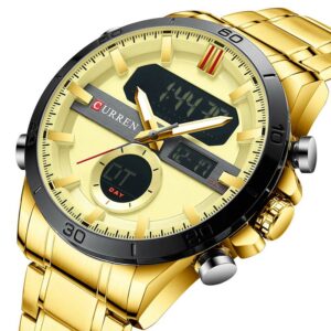 Curren 8384 Gold ανδρικό ρολόι με μπρασελέ και ψηφιακό και αναλογικό καντράν