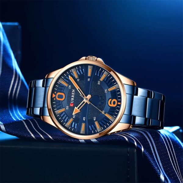 Curren 8386 Blue ανδρικό ρολόι με μπρασελέ και ροζ χρυσή μεταλλική κάσα