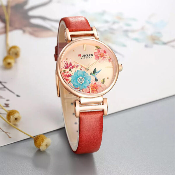 Curren 9053 Leather Red γυναικείο ρολόι με κόκκινο δερμάτινο λουράκι και ροζ χρυσό καντράν