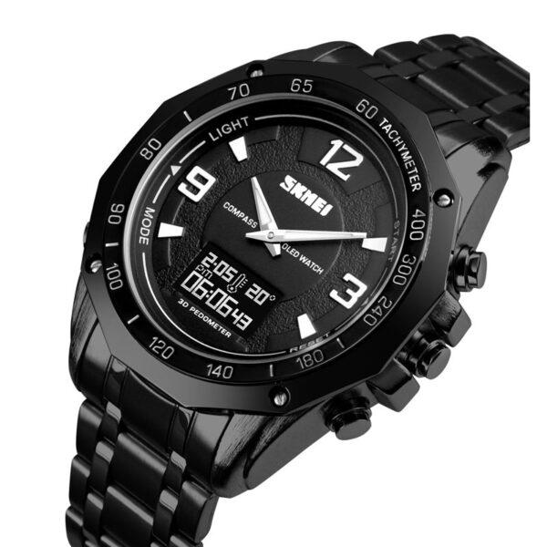 SKMEI 1464 Black ανδρικό ρολόι με μπρασελέ και μαύρο καντράν με αναλογικές και ψηφιακές ενδείξεις