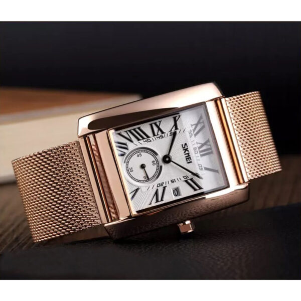 SKMEI 9191 Rose Gold, γυναικείο ρολόι με μπρασελέ και ορθογώνιο καντράν