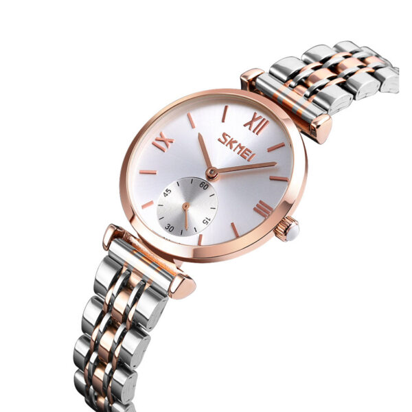 SKMEI 9198 Silver Rose Gold, γυναικείο ρολόι με μπρασελέ ασημί - ροζ χρυσό