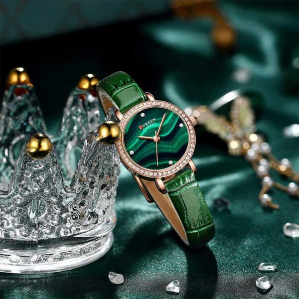 Curren 9083 Green γυναικείο ρολόι με πράσινο δερμάτινο λουράκι και ροζ χρυσή κάσα