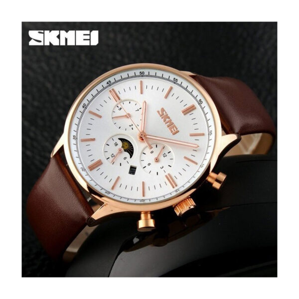 Skmei 9117 Brown ανδρικό ρολόι με δερμάτινο λουράκι και καντράν με ημερομηνία