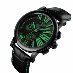 SKMEI 9196 Green ανδρικό ρολόι με μαύρο δερμάτινο λουράκι