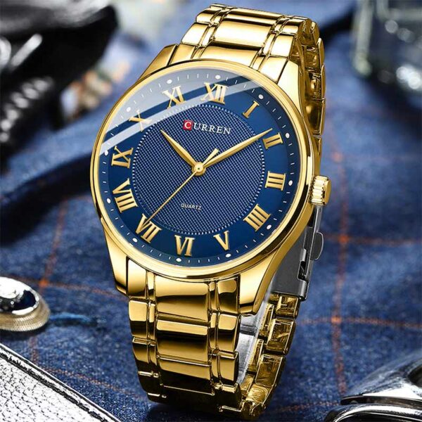 Curren 8409 Gold Blue ανδρικό ρολόι με χρυσό μπρασελέ και μπλε καντράν με χρυσές λεπτομέρειες