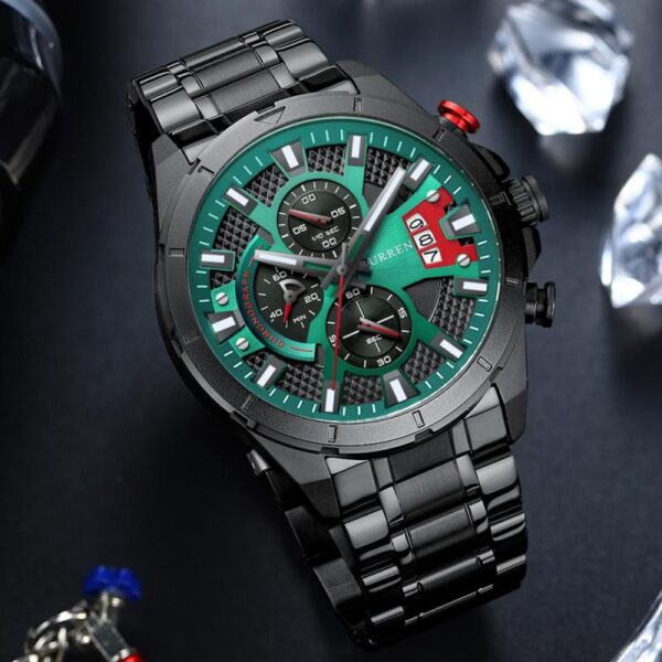 Curren 8401 Green ανδρικό ρολόι με μπρασελέ και ένδειξη ημερομηνίας