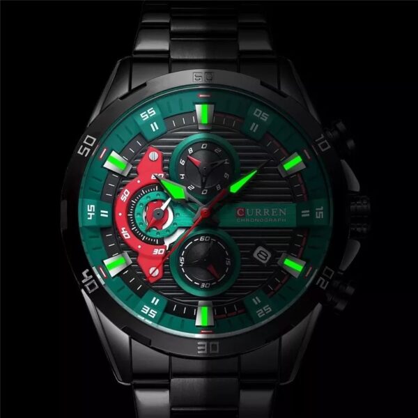 Curren 8402 Green ανδρικό ρολόι με μπρασελέ και φωσφορίζοντες δείκτες